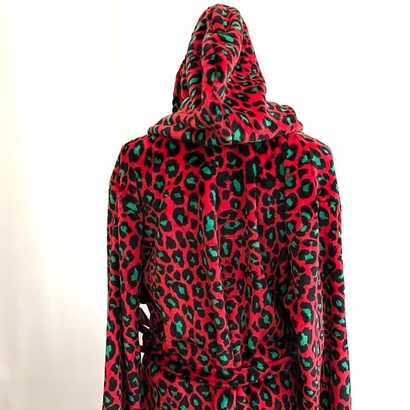 🔥 Sleep Chic NWT Plush Short Robe XXL Red Green Animal Print - Picture 11 of 14